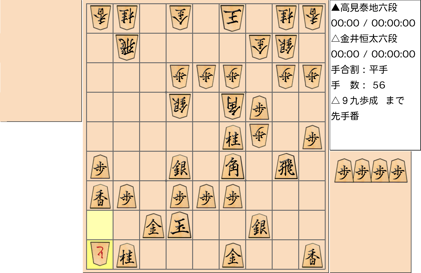 【将棋】第3期叡王戦決勝七番勝負 第３局（指し直し局） 金井恒太 六段 対 高見泰地 六段の対局で56手指した局面