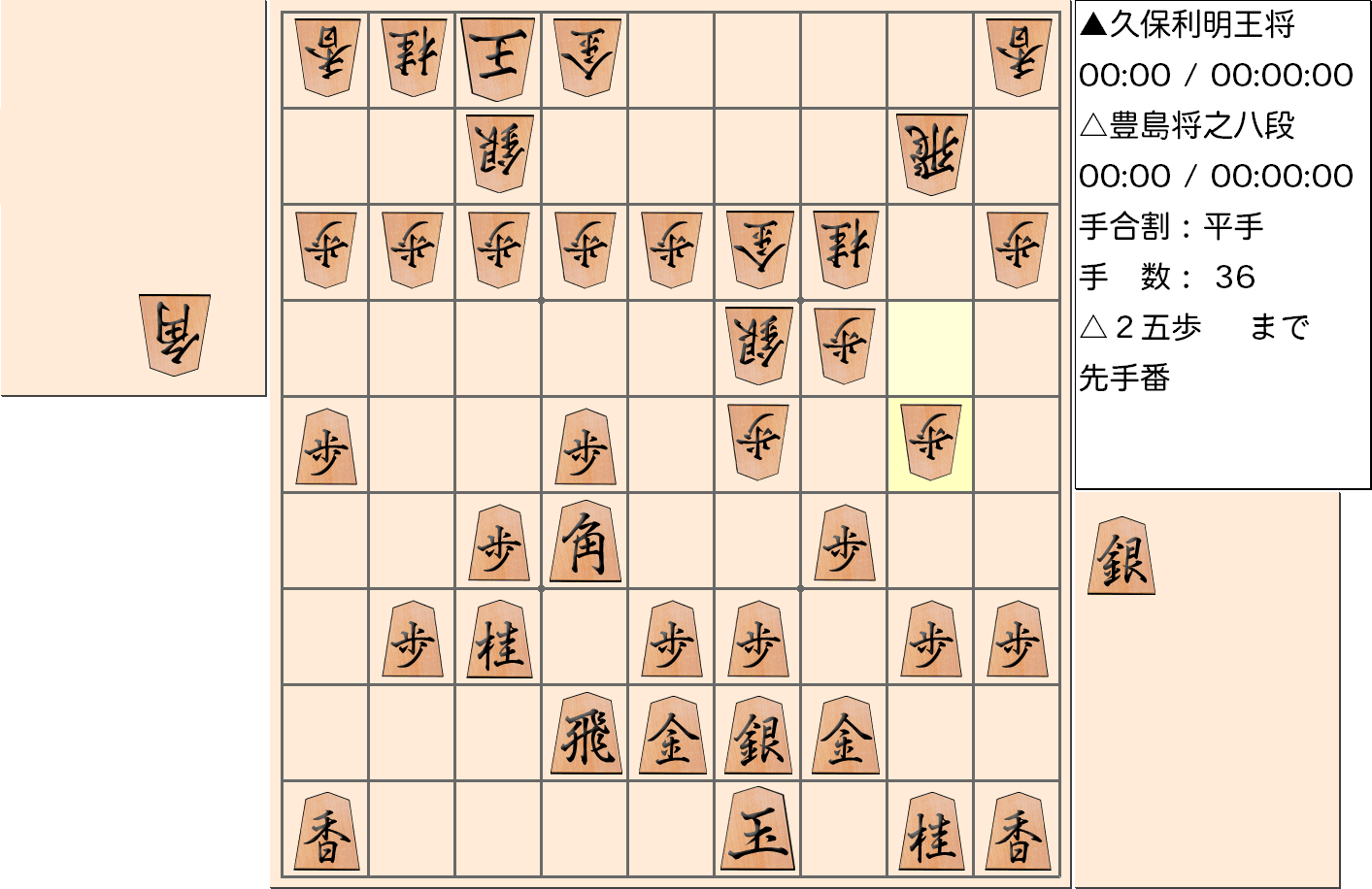 【将棋】第67期王将戦七番勝負 第１局 久保利明 王将 対 豊島将之 八段の対局で36手指した局面