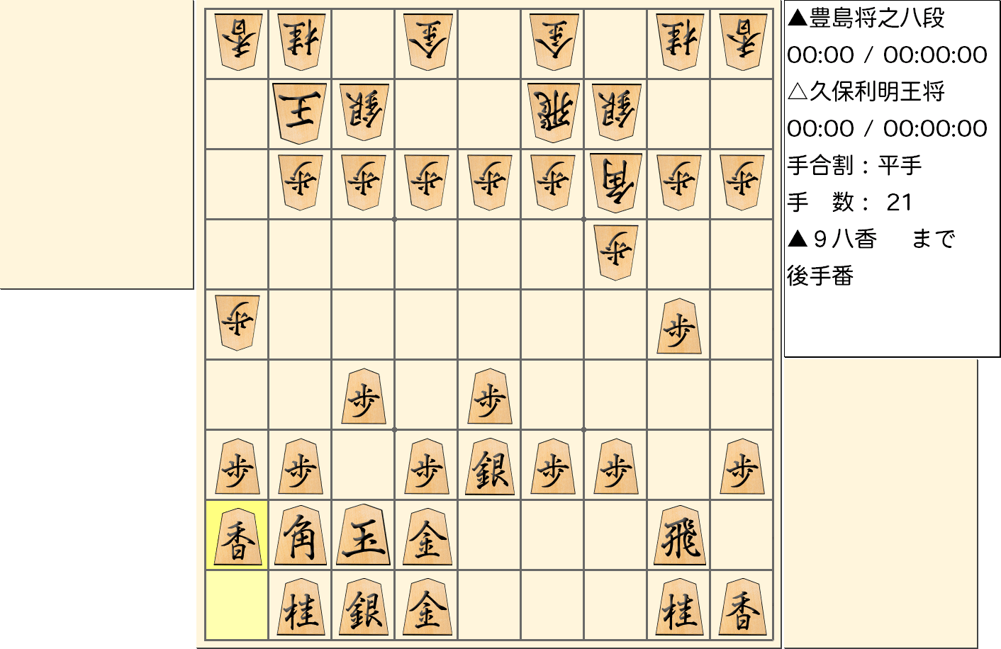 【将棋】第67期王将戦七番勝負 第2局 久保利明 王将 対 豊島将之 八段の対局で21手指した局面