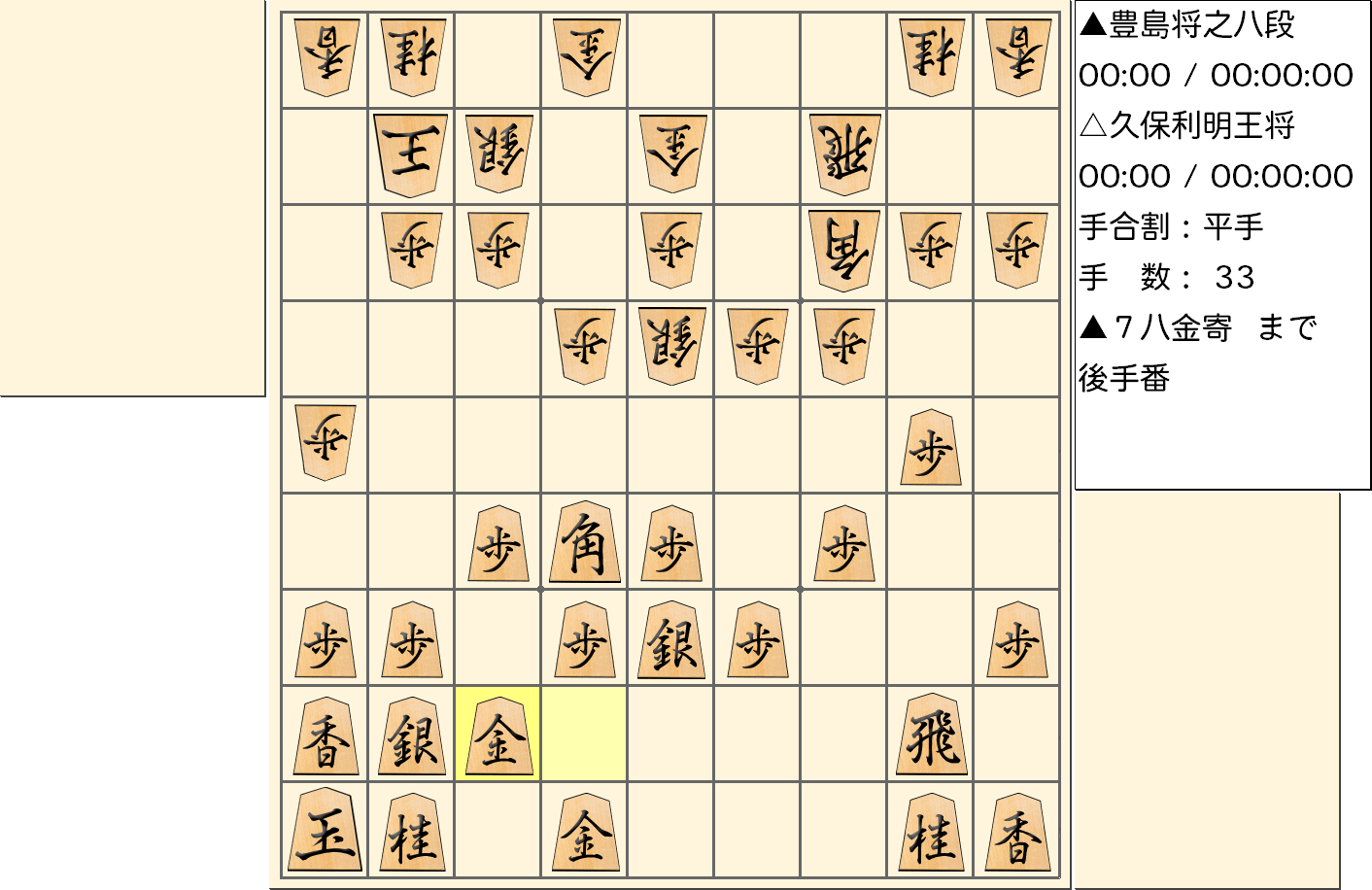 【将棋】第67期王将戦七番勝負 第２局 久保利明 王将 対 豊島将之 八段の対局で33手指した局面
