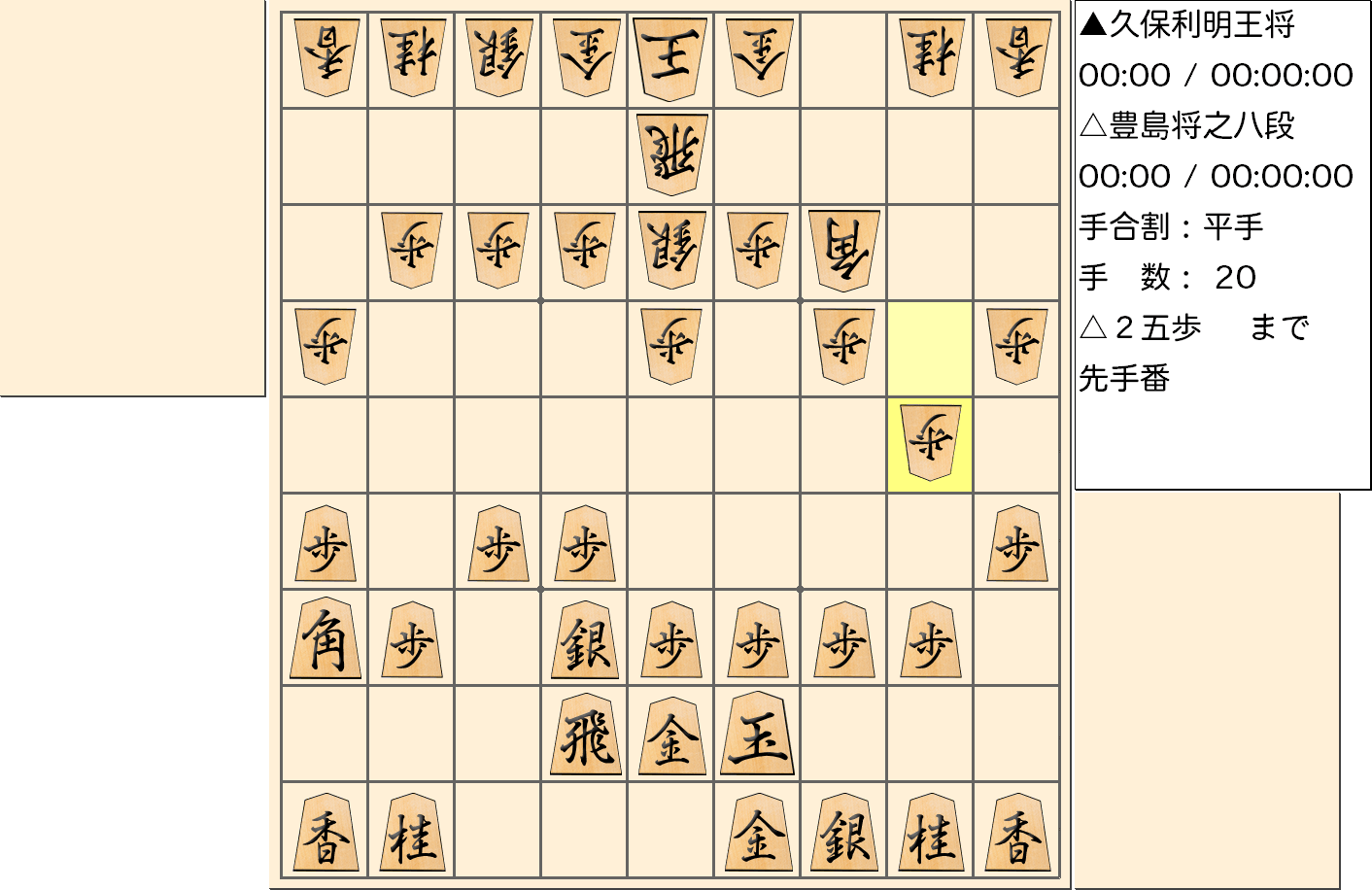 【将棋】第67期王将戦七番勝負 第3局 久保利明 王将 対 豊島将之 八段の対局で20手指した局面