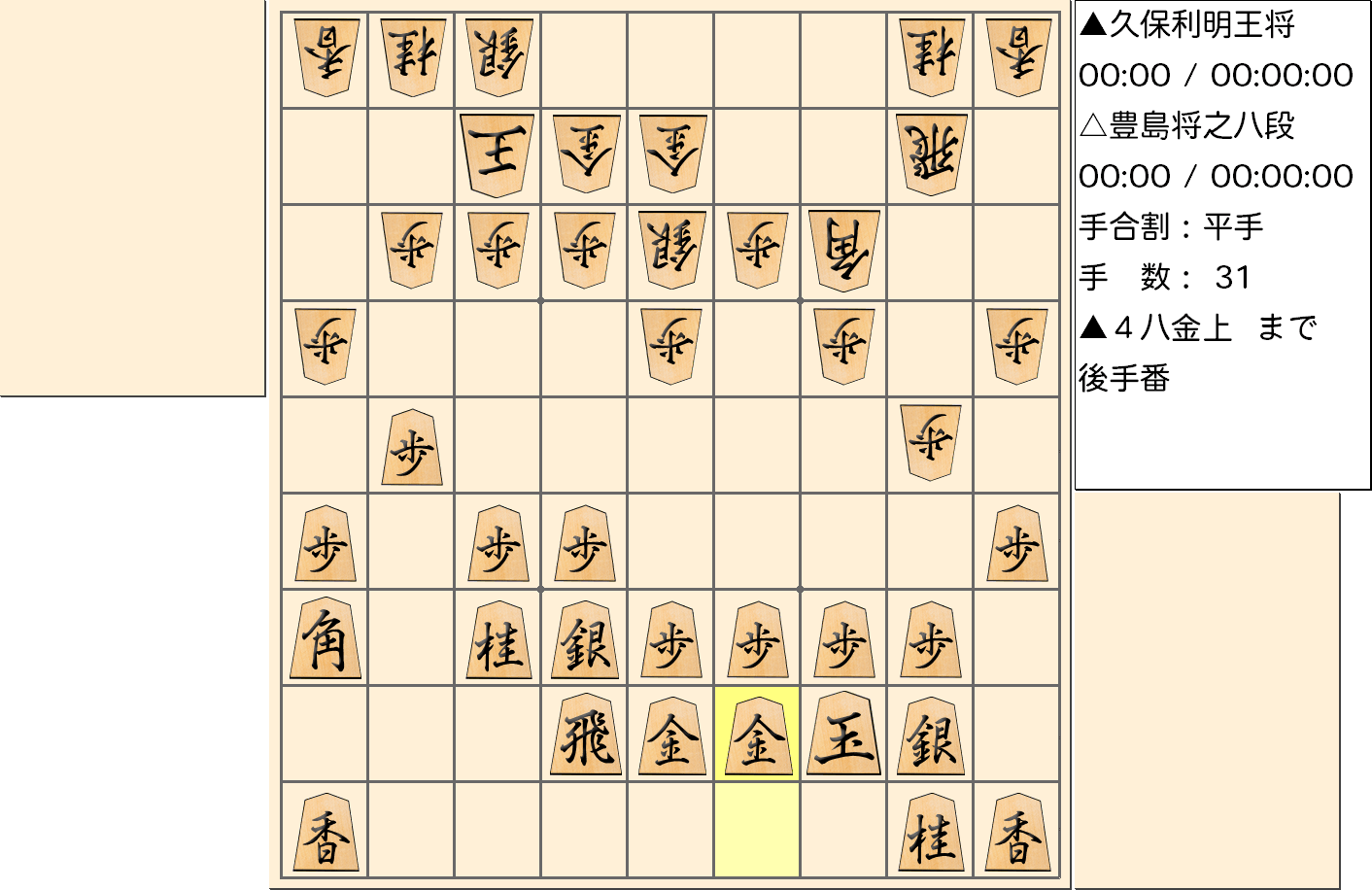 【将棋】第67期王将戦七番勝負 第3局 久保利明 王将 対 豊島将之 八段の対局で31手指した局面