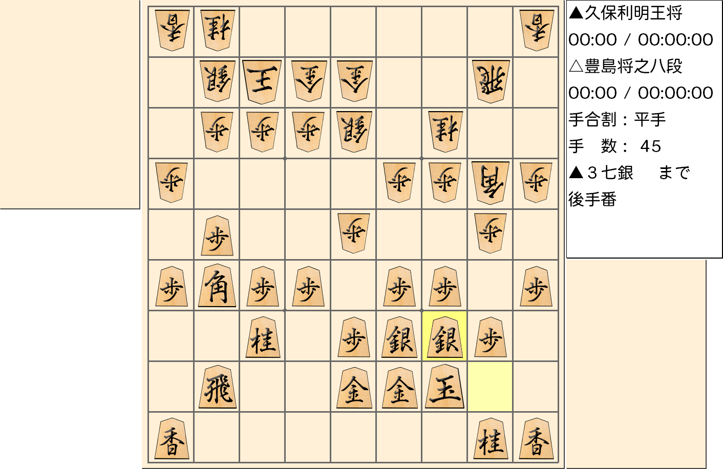 【将棋】第67期王将戦七番勝負 第３局 久保利明 王将 対 豊島将之 八段の対局で45手指した局面