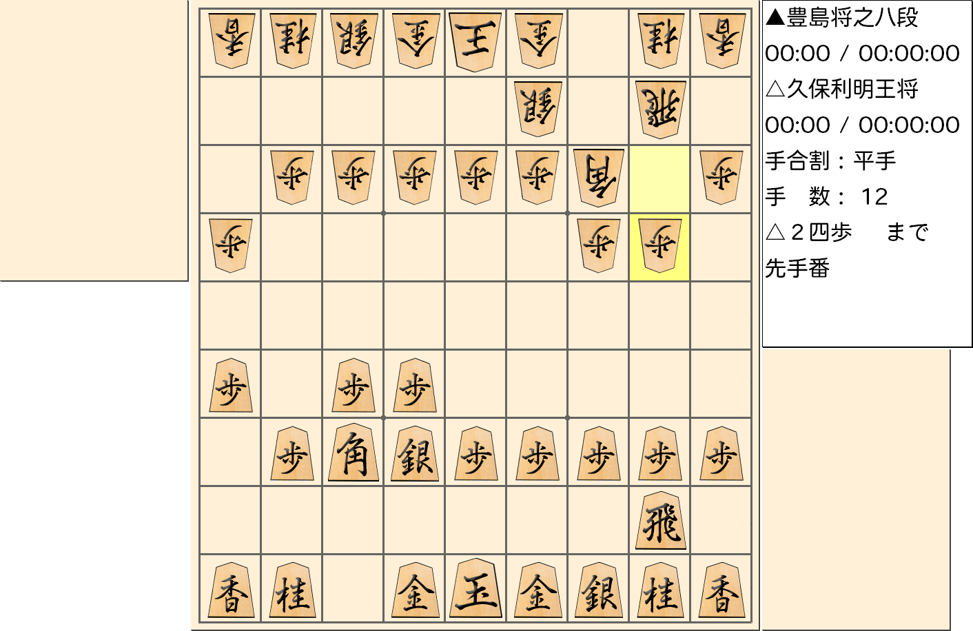 【将棋】第67期王将戦七番勝負 第４局 久保利明 王将 対 豊島将之 八段の対局で12手指した局面