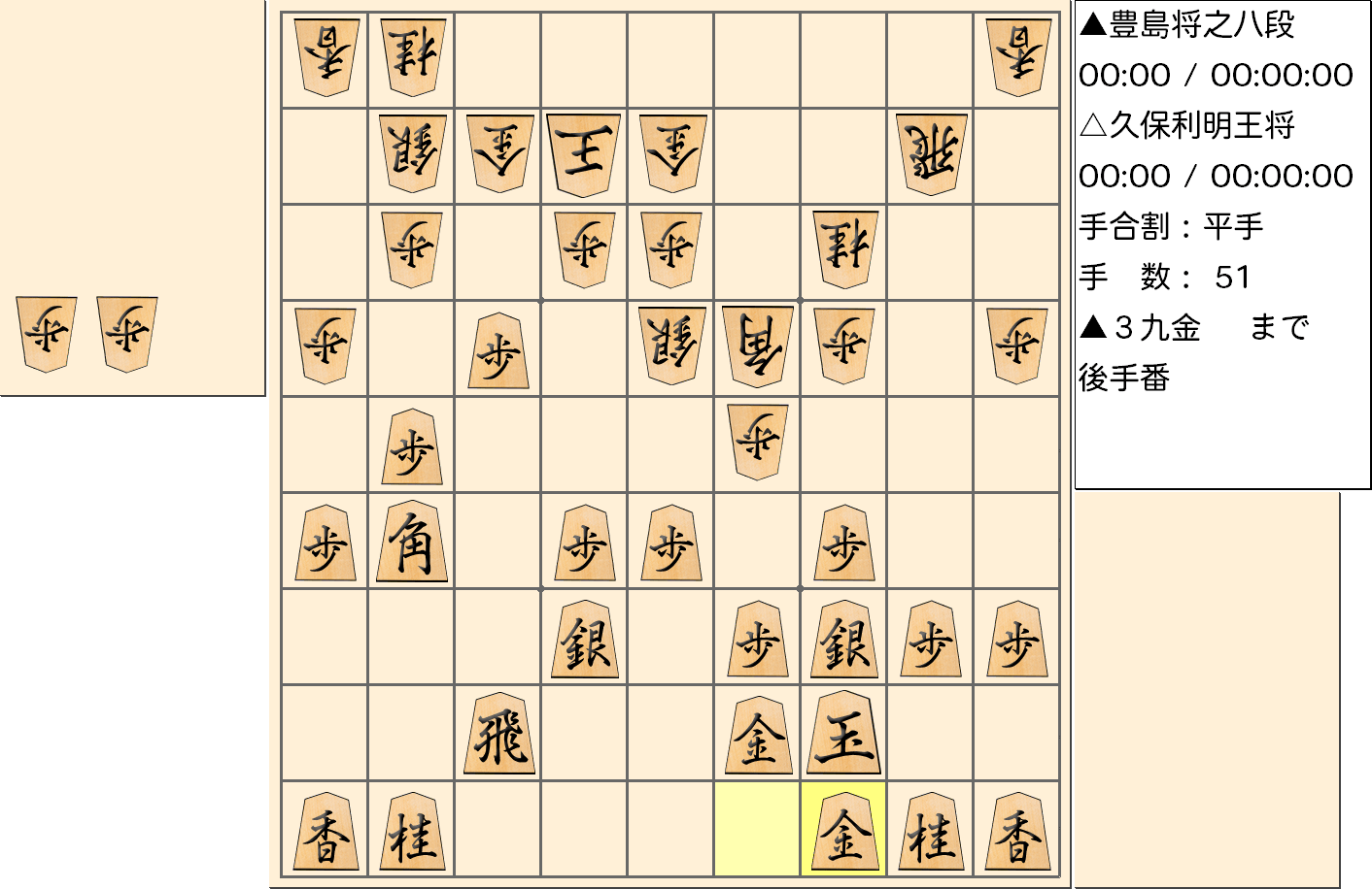 【将棋】第67期王将戦七番勝負 第4局 久保利明 王将 対 豊島将之 八段の対局で51手指した局面