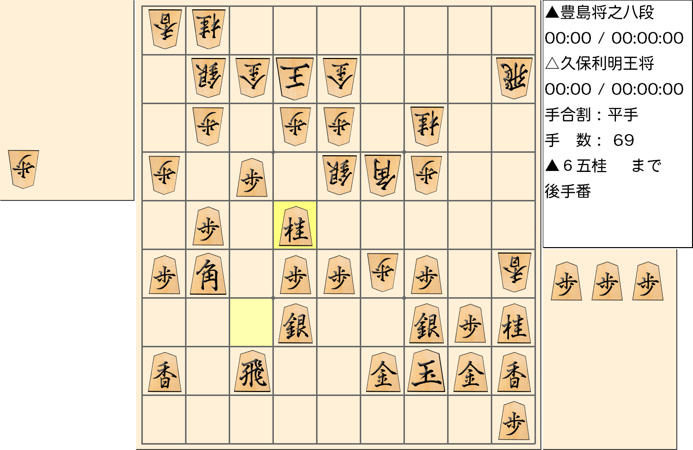 【将棋】第67期王将戦七番勝負 第4局 久保利明 王将 対 豊島将之 八段の対局で69手指した局面