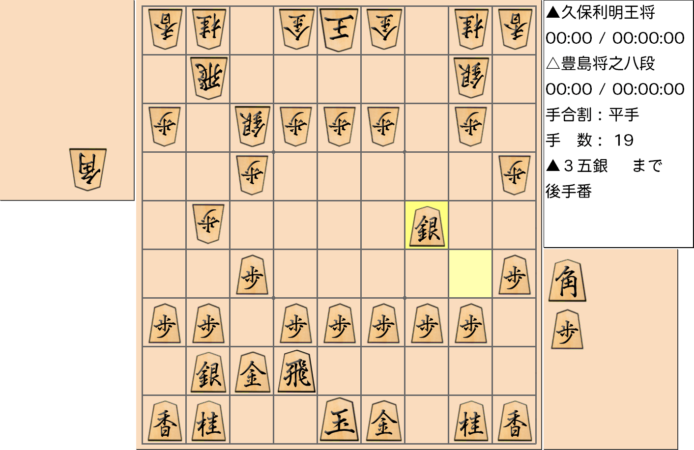 【将棋】第67期王将戦七番勝負 第５局 久保利明 王将 対 豊島将之 八段の対局で19手指した局面