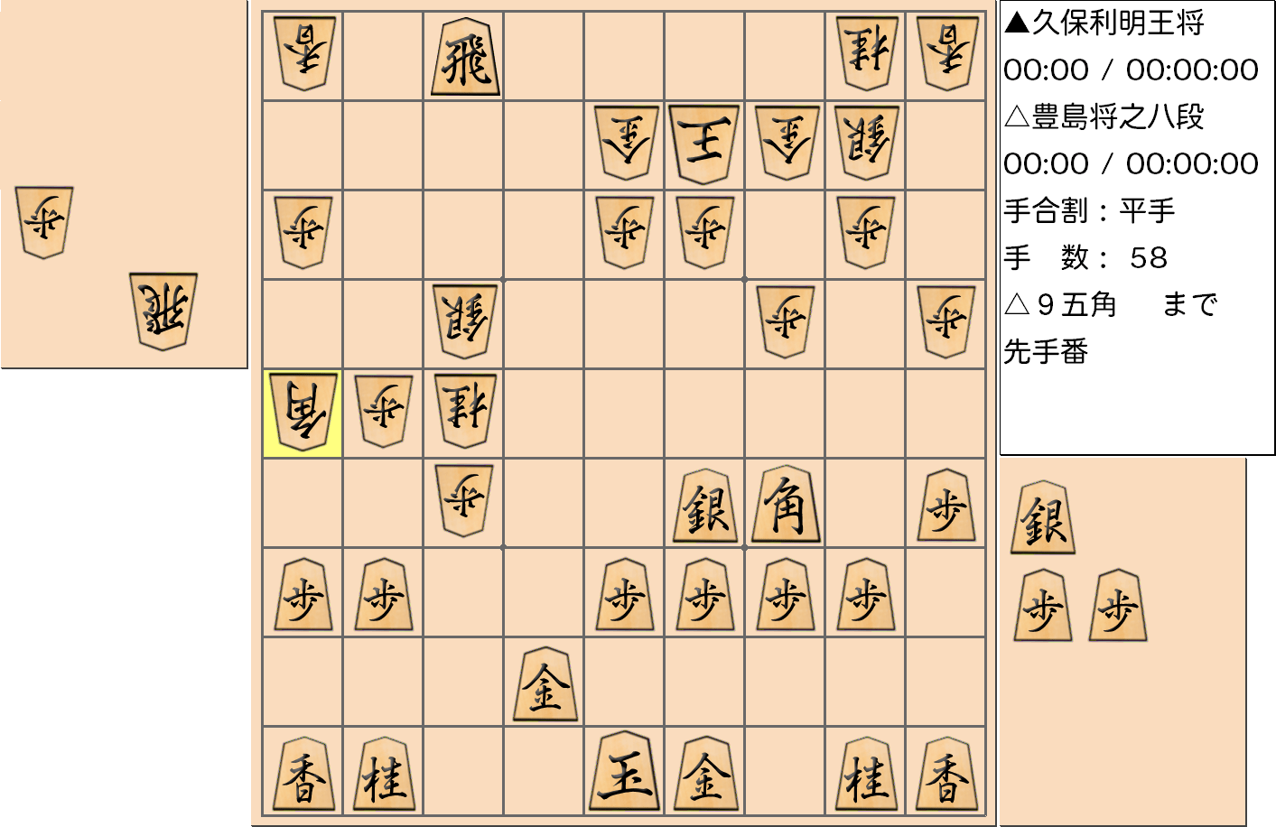 【将棋】第67期王将戦七番勝負 第5局 久保利明 王将 対 豊島将之 八段の対局で58手指した局面