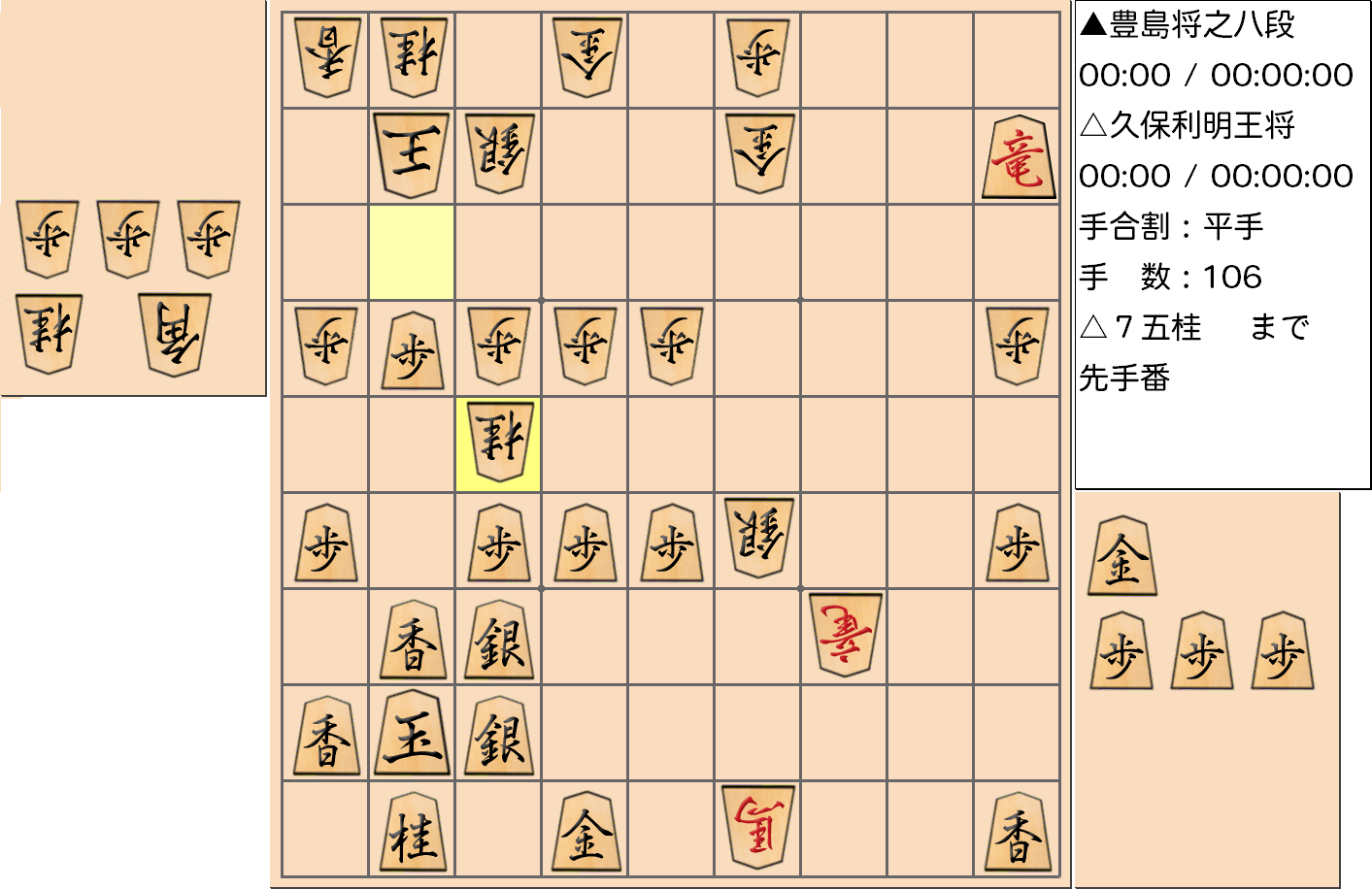 【将棋】第67期王将戦七番勝負 第６局 久保利明 王将 対 豊島将之 八段の対局で106手指した局面