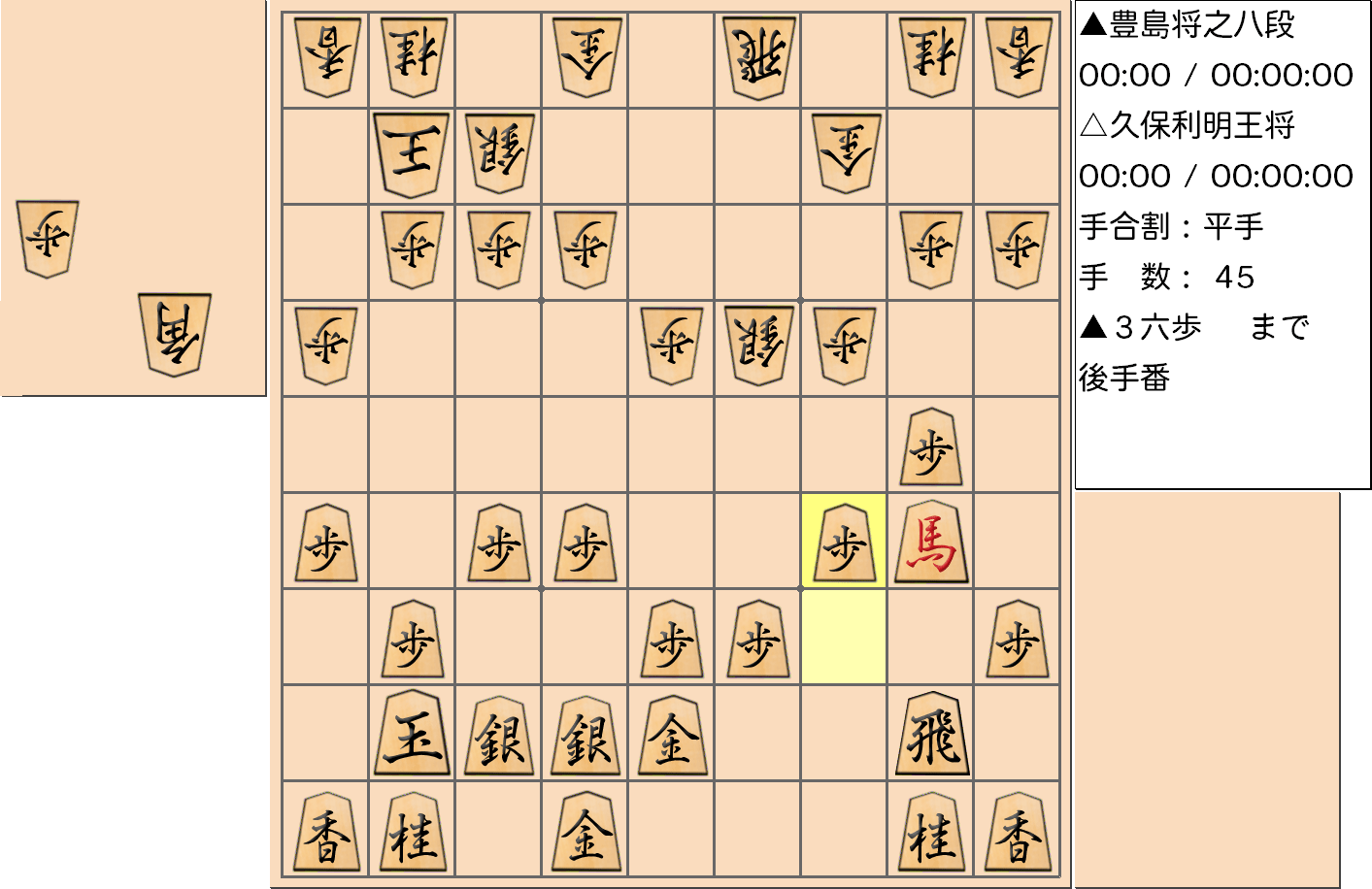 【将棋】第67期王将戦七番勝負 第６局 久保利明 王将 対 豊島将之 八段の対局で45手指した局面