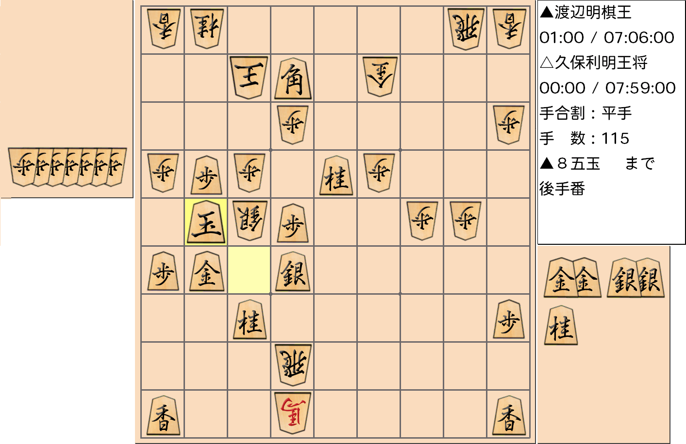【将棋】第68期王将戦七番勝負 第1局 久保利明 王将 対 渡辺明 棋王の対局の投了図