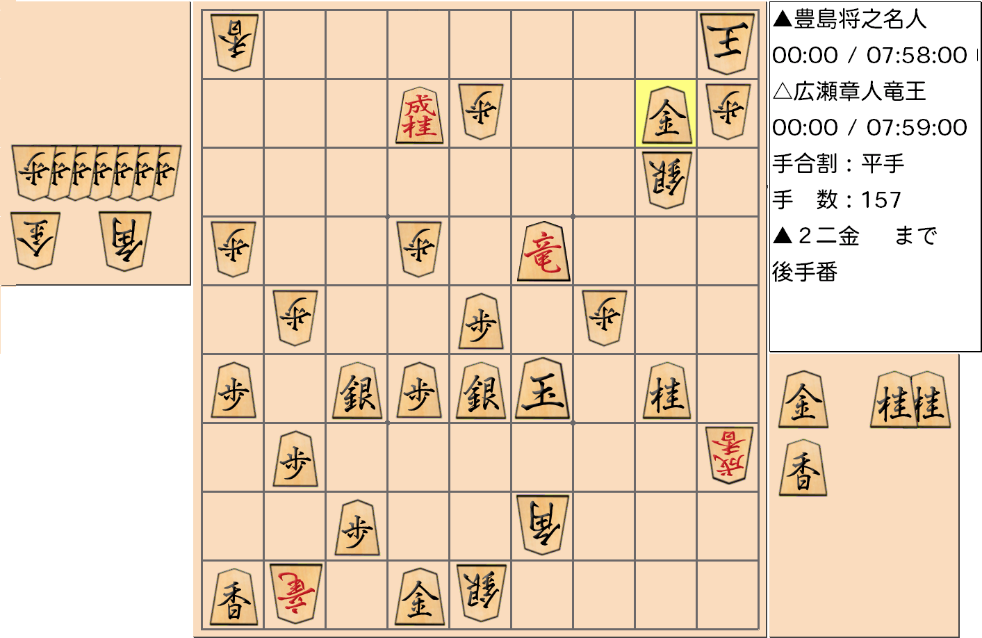 【将棋】第32期竜王戦七番勝負 第3局 広瀬章人 竜王 対 豊島将之 名人の対局の投了図