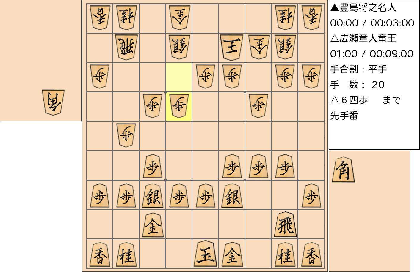 【将棋】第32期竜王戦七番勝負 第3局 広瀬章人 竜王 対 豊島将之 名人の対局で20手指した局面