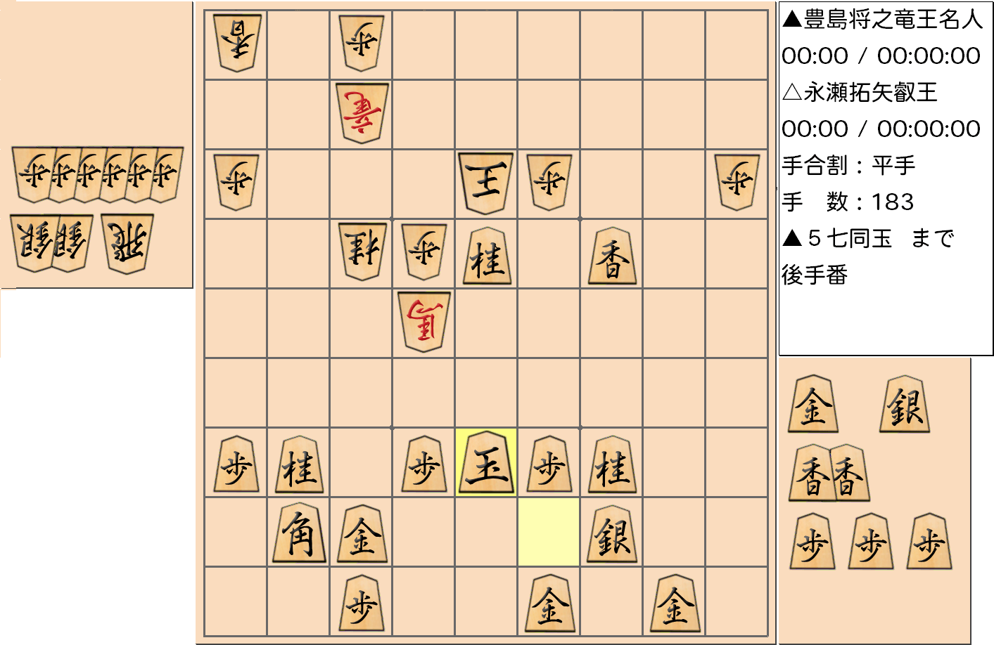 【将棋】第5期叡王戦七番勝負 第４局 永瀬拓矢 叡王 対 豊島将之 竜王・名人の対局で183手指した局面