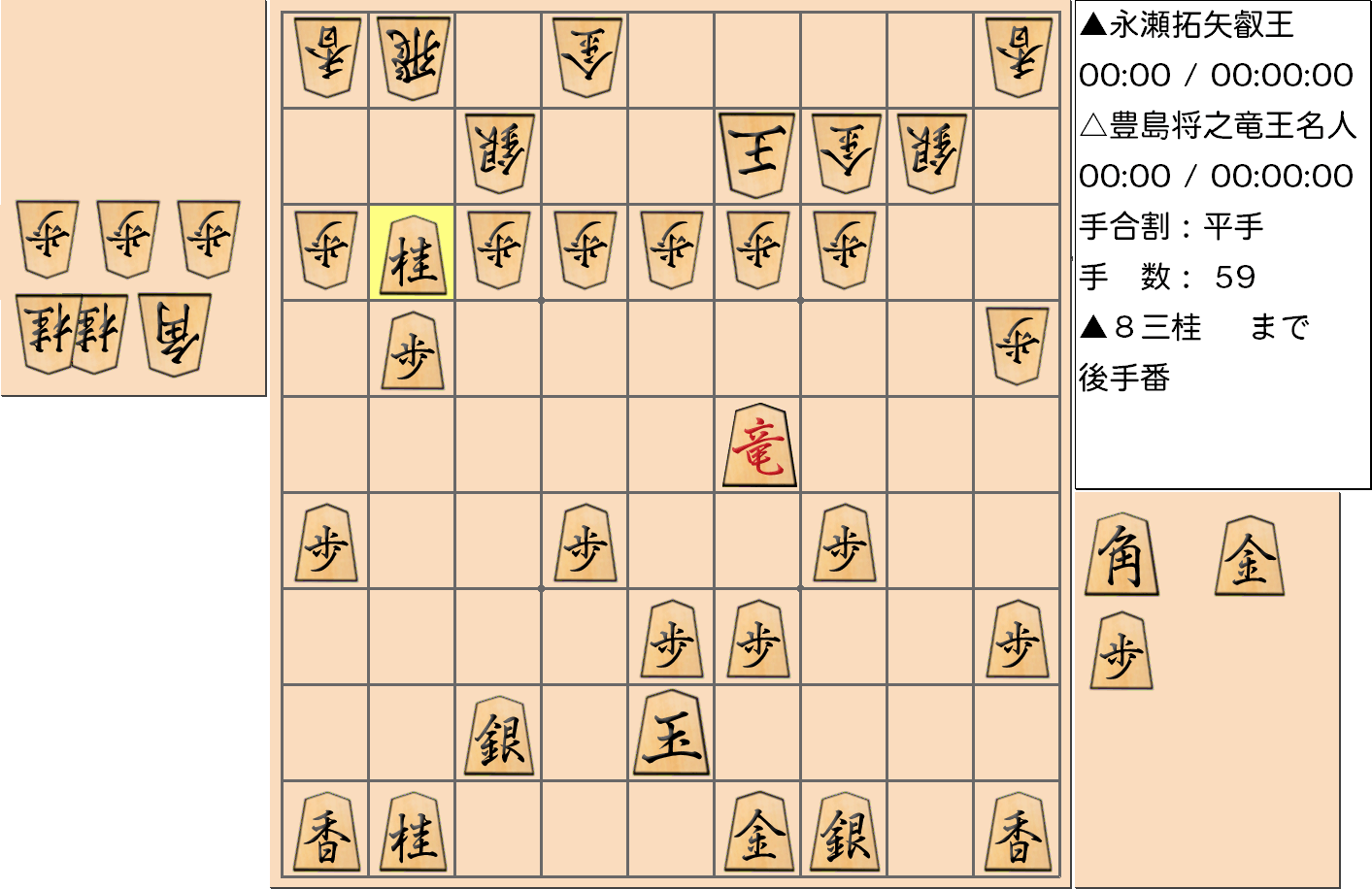 【将棋】第5期叡王戦七番勝負 第５局 永瀬拓矢 叡王 対 豊島将之 竜王・名人の対局で59手指した局面