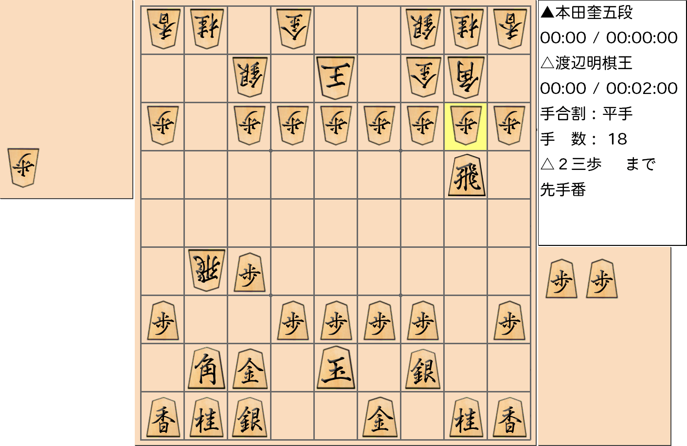 【将棋】第45期棋王戦五番勝負 第２局 渡辺明 棋王 対 本田奎 五段の対局で18手指した局面